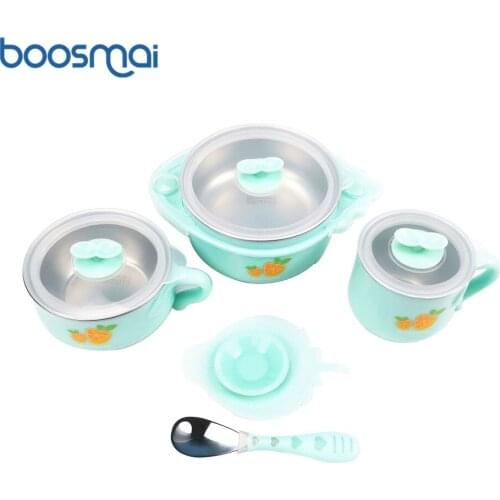 4pcs/set Baby Bowl Set Stainless Steel Training Bowl Spoon Tableware Set Dinner Bowl Learning Dishes Cup Children Dinnerware
