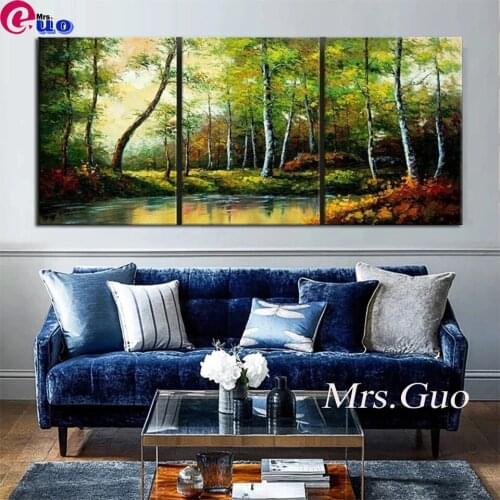 Full Square/Round Drill Triptych 5d Diy Diamond Painting 3 Pieces Landscape River bank Mosaic Embroidery Kit Art Home Decor