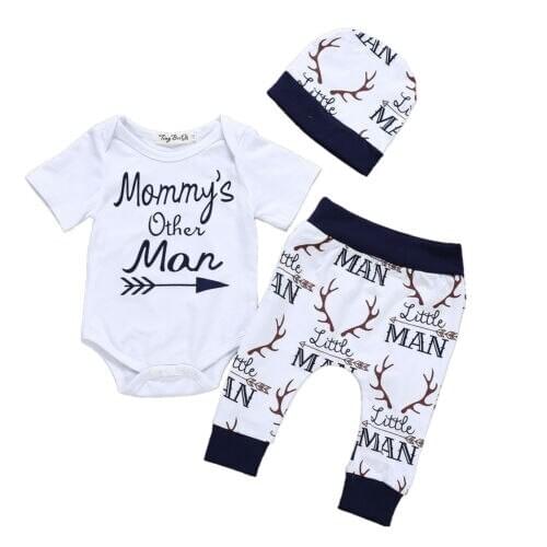 Baby Boy 3PCs Cotton Outfit Newborn Toddler Clothes Letters Print Tops RomperJumpsuit Leggings Pants Hat Children Clothing Set