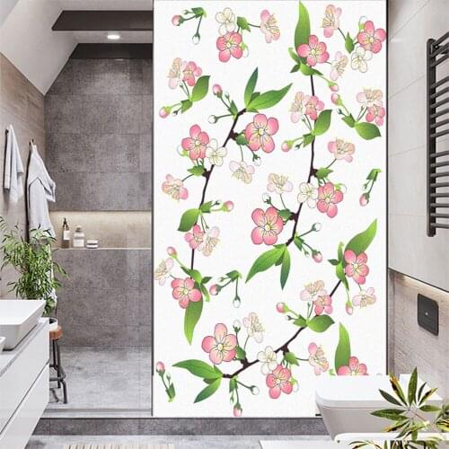Window Film Privacy Flowers Pattern Frosted No Glue Glass Sticker Sun Protection Heat Control Window Coverings for Homedecor