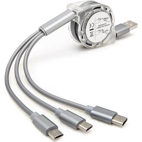 Wholesale Universal 3 in 1 Retractable TPE braided usb cable data charging type c cable