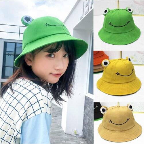 Cartoon Frog Women Bucket Hat Panama Men Fishing Cap Cute Froggy Big Eyes Hat Homme Femme Chapeau Fisherman Sun Hat