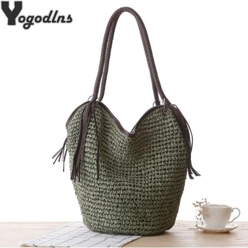 Fashion Rattan Women Shoulder Bags Wikcer Woven Female Handbags Large Capacity Summer Beach Straw Bags Casual Tote Purses