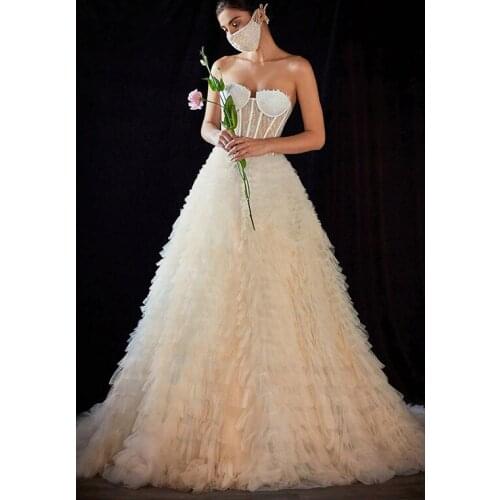 Romantic Princess Gradient Ball Gown Prom Dresses Long Sweetheart Stacked Tulle Ruffles Cake Formal Christening Dress Lace-up