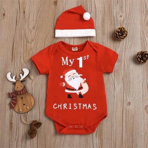 Christmas Cotton Rompers Newborn Infants Baby Girl Boy Cartoon One-piece Jumpsuit with Hat