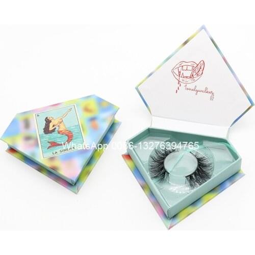 Mermaid Diamond Eyelash Packaging Box With Tray Wholesale 20mm Nature Mink Eyelashes Custom Lashbox With Logo Lash Vendor