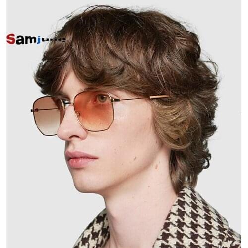 Samjune Men Hexagonal Flat Lenses Aviation Sunglasses Brand Designer New Vintage Women Mirror Driving Sun Glasses
