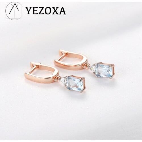 Solid 925 Sterling Silver Dangle Earrings Gemstone Blue Topaz Rose Gold Special Anniversary Gifts For Women Luxury Fine Jewelry