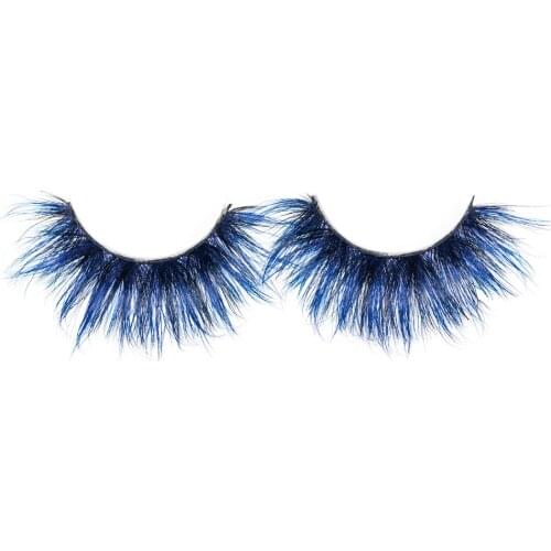 Blue Artistic Eyelashes 25mm Long Makeup 5D Mink Lashes Extension Makeup Colorful Eyelash Custom Lashbox Packaging