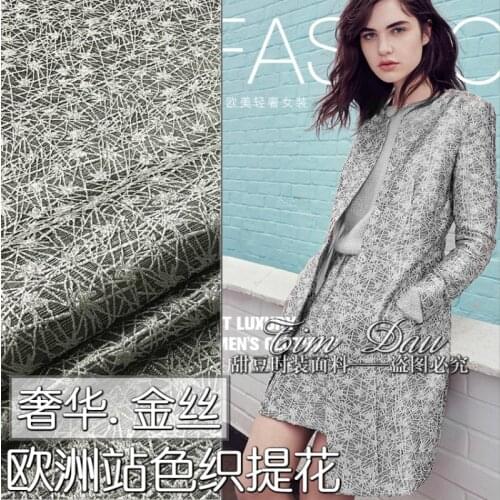 Gold Wire Texture Yarn-dyed Jacquard Polyester Brocade Fabric Suit Dress Fabrics Wholesale Cloth Per Meter Sewing Material