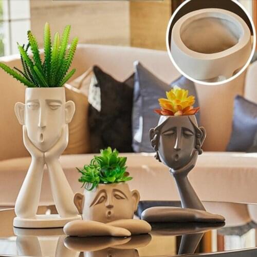 Resin Vase Home Decor Flower Vase Planter Pot Sculpture Abstract Human Face Pen Holder Storage Box Home Decoration Accessories