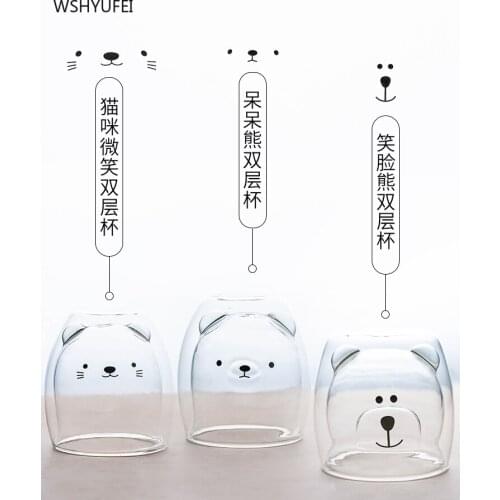 WSHYUFEI Cartoon Cute Glass Cup Double-layer Insulated Large-capacity Water Cup Breakfast Milk Cup Family Restaurant Use
