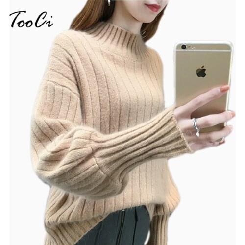 Women Khaki Pullovers Turtleneck Knit Shirt Long Sleeve Stretched Solid Sweater Tops Spring and Autumn Jumper Lady Sweater
