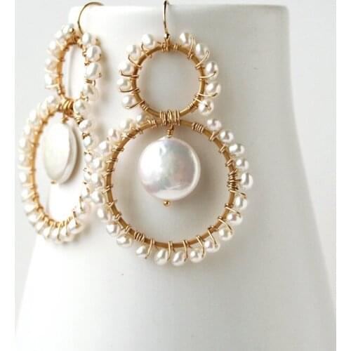 Natural Baroque Pearl Earrings Circle Pendientes Handmade 14K Gold Filled Jewelry Oorbellen Brinco Vintage Jewelry Women Earring