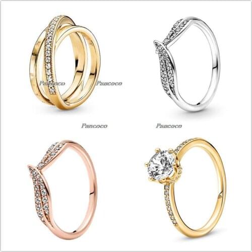 Authentic 925 Sterling Silver Clear Sparkling Crown Solitaire Ring For Women Wedding Party Europe Fashion Jewelry