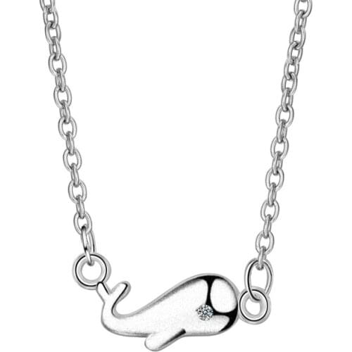 KOFSAC New Fashion 925 Silver Chain Necklace Cute Dolphin Shiny Crystal Zircon Pendant Necklaces For Women Girl Jewelry Gift 323