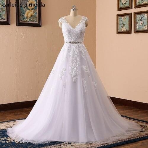 Vestidos de Novia A-Line Wedding Dress with Bead Belt Sexy Back Bridal Dress Court Train Plus Size Wedding Gowns
