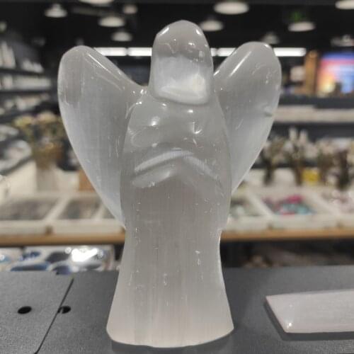 1pcs 10cm Natural selenite angelGemstone Guardian Angel Figurines Reiki Chakra Healing Crystal Stone