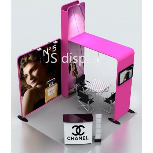 10ft Custom Portable Waveline Trade Show Display Pop Up Booth Exhibits Kit with Podium and Lights TV Bracket