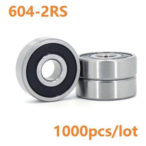 1000pcs 604RS 604-2RS 604 2RS 4*12*4mm Rubber Sealed Deep Groove Ball bearing Shaft 4x12x4mm