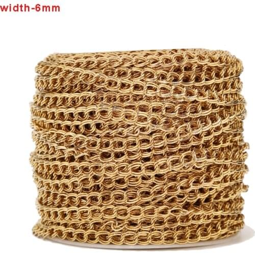 1m/2m/5m Gold Plated Stainless Steel 6mm Width Textured Double Chain Embossing Link Chains For DIY Jewelry Necklaces Making