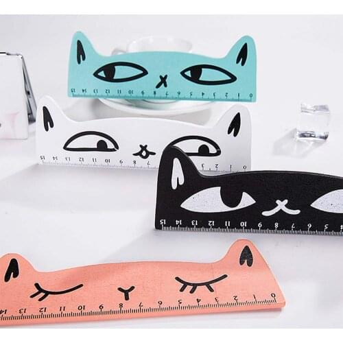 3 Color Optional Kawaii Cat Straight Ruler School Supplies Funny Stationery Long Wooden Ruler For Kids Drawing Gift