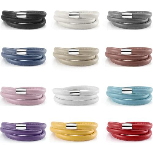 3 Layers Endless Bracelet DIY Jewelry Leather Magnetic Clasp 60CM Mixed color Charms Bracelets Bangles For Woman Gift