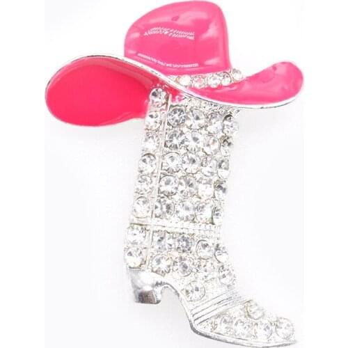 50pcs/ 50mm In stock Clear Rhestone Pink Enamel Trendy Shoe Jewelry Wedding Pins Cowboy Boots Shoe Brooch Pin