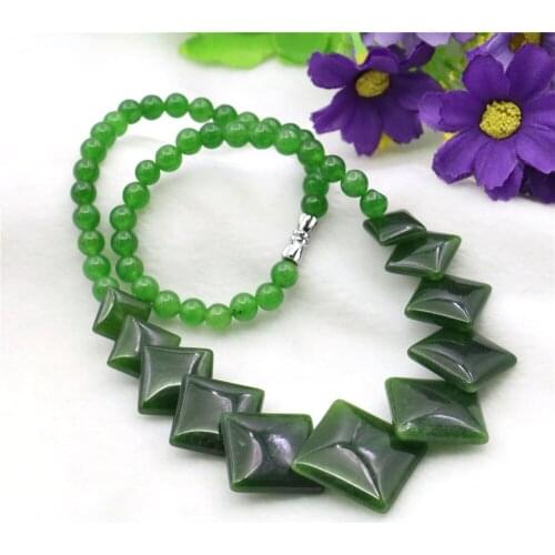 6-14mm Round & Diagonal Square Green Jades Necklace Natural Stone Chalcedony Neck Wear Women Girls Fashion Jewelry Making Design