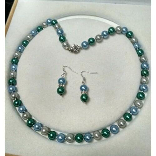 8mm multicolor Akoya Shell Pearl necklace AAA 18 inches Earring Set