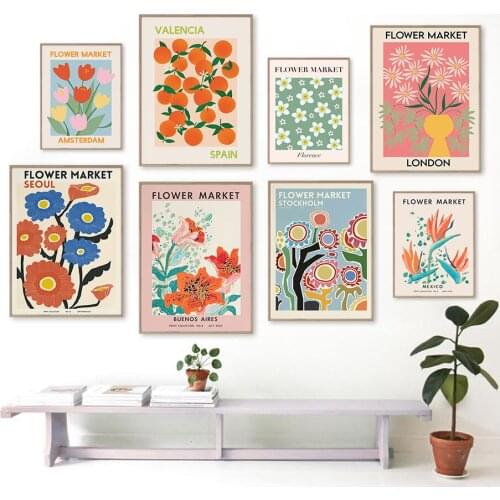 Abstract Tropical Flowers Sakura Orange Wall Art Canvas Painting Nordic Posters And Prints Wall Pictures For Living Room Decor