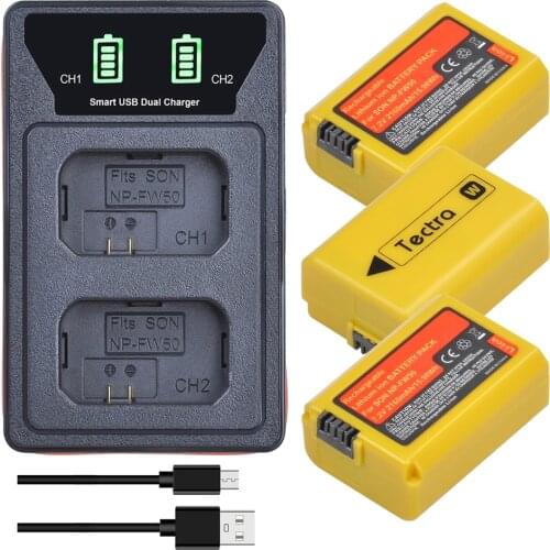 Tectra NP FW50 NP-FW50 Battery+LED Dual USB Charger for Sony Alpha a6500 a6300 a6000 a5000 a3000 and a7 7R a7R a7R II a7II