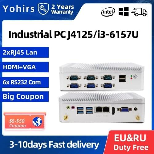 Free Shipping Industrial Computer Intel Core i3 6157U J4125U DDR4 Windows10 6*RS232 Coms Support SGX Mini Pc