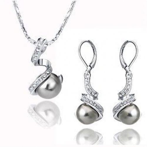 FREE shipping>>>>>Jewelry wedding Set white gold grey shell Pearl Necklace and Earring