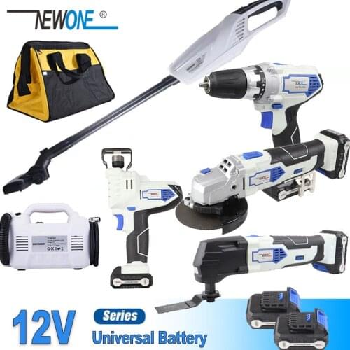 12V Cordless Electric Reciprocating Saw M10 Angle Grinder Drill,Vacuum Cleaner Combo Kit Power Tools with Li-ion Battery NEWONE