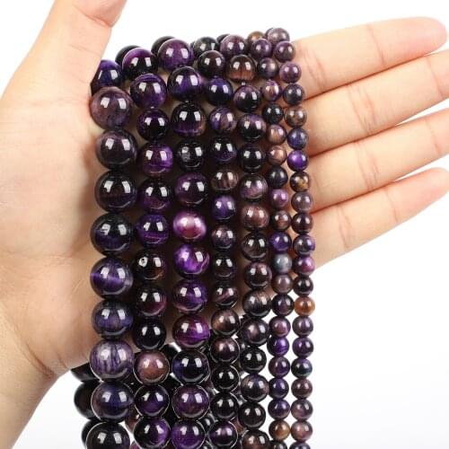 Natural Stone Beads Purple Tiger Eye Round Loose Beads for Jewelry Making Needlework Bracelet DIY 4-12 MM
