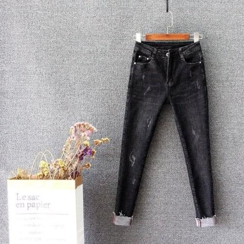 Black jeans, womens feet pants, high waist, elastic pencil pants, tight and slim, flanging trousers, 2020 new style
