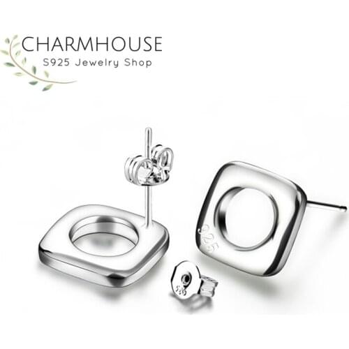Pure Silver 925 Stud Earrings For Girl Lady Geometric Square Earing Brincos Femme Pendietens Mujer Trendy Jewelry Accesories