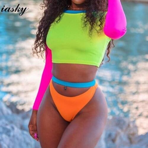 IASKY 2018 sexy patchwork Thong High Waist Bikini Set Women Swimsuit Beach Swimwear Bathing Suit Maillot De Bain