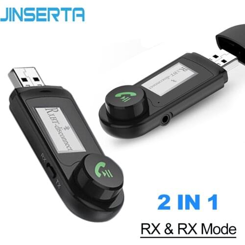 JINSERTA 2 IN 1 TX RX Wireless Bluetooth 5.0 Transmitter Receiver Stereo Audio Music Adapter For Car TV PC Headphones Speakers