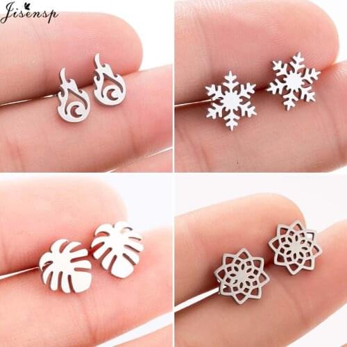 Jisensp Gothic Punk Flame Stud Earrings Hip Hop Night Club Cool Stainless Steel Earrings for Men Women Fashion Jewelry Gift