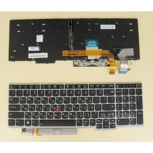 Hebrew Keyboard for Lenovo ThinkPad L580 E580 E585 T590 L590 E590 E595 P52 P53 P53S P72 P73 01YN754 01YN674 Backlit Silver Frame