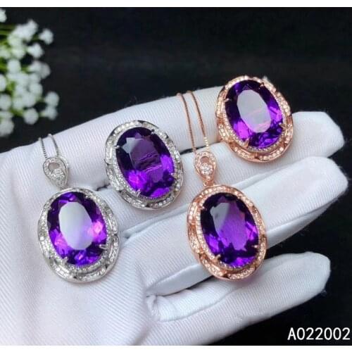 KJJEAXCMY Fine Jewelry 925 sterling silver inlaid Amethyst female gemstone ring pendant set luxury