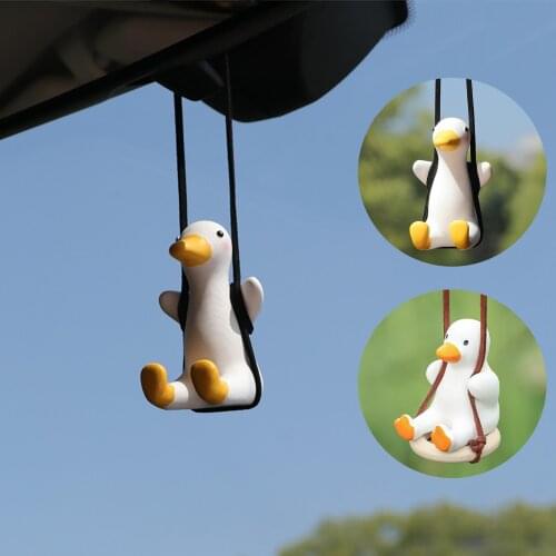Creative Duck Car Hanging Decoration Lovely Ducks Doll With Helmet Chain Fun Swing Toy Car Rearview Mirror Pendant Accessories