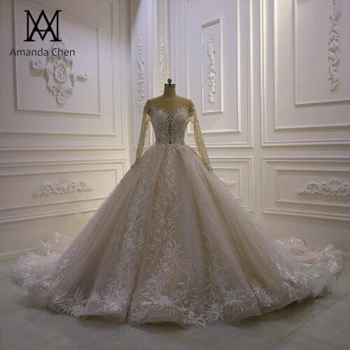 Long Sleeve Lace Applique See Through Sexy Wedding dress