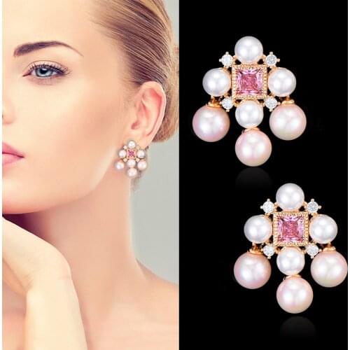 LARRAURI Luxury Romantic Stud korean Earrings Trendy Simulated Pearl Earrings for Women CZ Wedding Patry Jewelry Accessories