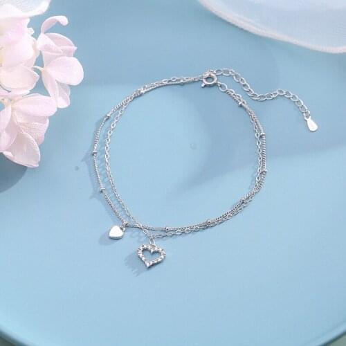 MENGYI Hot Sale Fashion Multi Layer Silvery Anklet Dangle Heart Shaped Dainty Anklet Womens Outer Banks Party Best Jewelry Gift