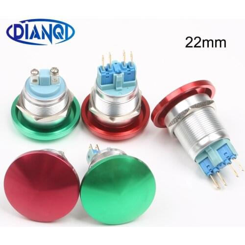 22mm Metal Aluminum Switch Push Button Mushroom Emergency Stop Push Button Waterproof Switch momentary/Latching 1NO 1NC