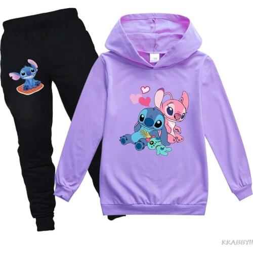 Disney Stitch Fashion casual wear + Casual Pants Set toddler boys clothes 2 years boys and girls fall clothing teenage