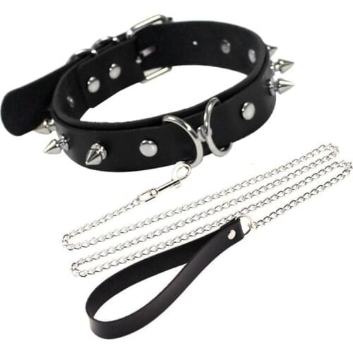 Fashion Gothic Spike Rivet Rivet Necklace Chain Neck Alternative Slave PU Leather Collar Traction Rope Bondage Necklace Gift